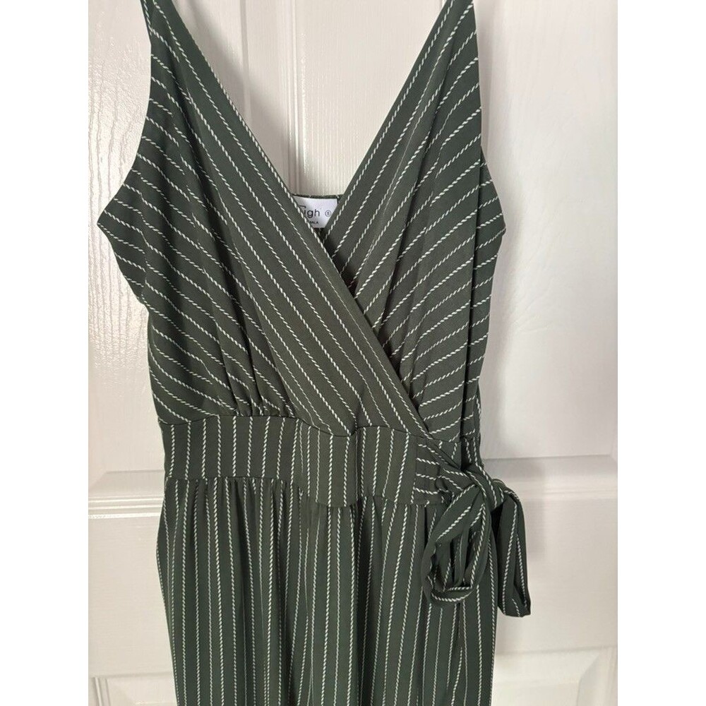 Kaleigh Jumpsuit Womens Small Green Stripe Sleeveless Side Tie Waist Wide Leg
